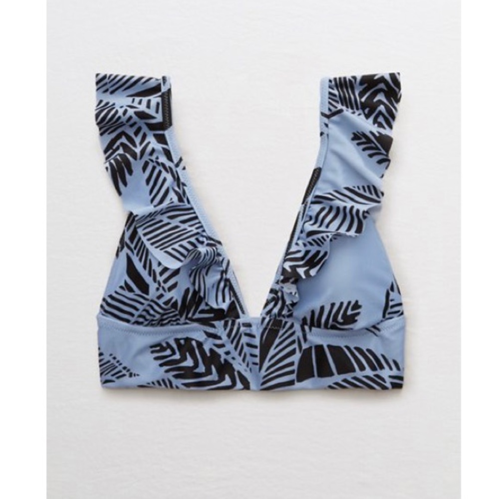 AERIE RUFFLE LONGLINE BIKINI TOP, Monaco Blue, Medium